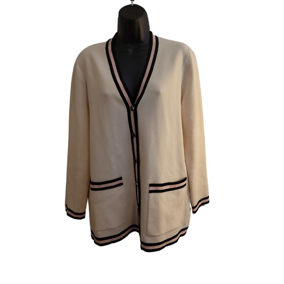 Anne Klein Cream/Off White Striped Long Sleeve Button Down Blouse Size Medium - Picture 1 of 2